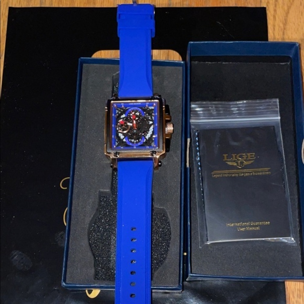 Blue and Black Men's Watch